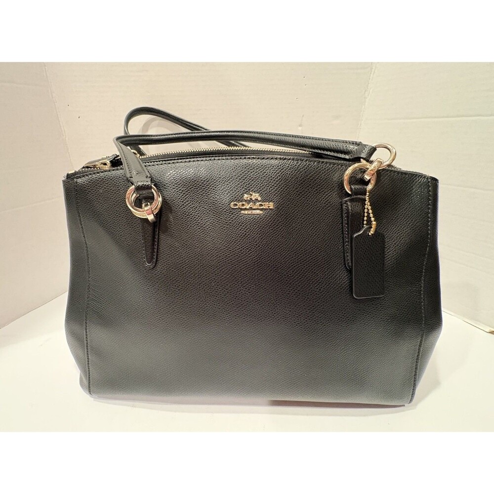COACH Christie 2Way Leather Tote Bag  Black Shoulder Handbag Authentic Rare
